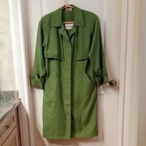 Vintage British Mist Women's Green Trench Coat Sz 5/6. *Minor Flaws.